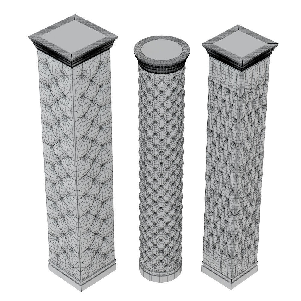 Three decorative columns of capitone 3D model_5
