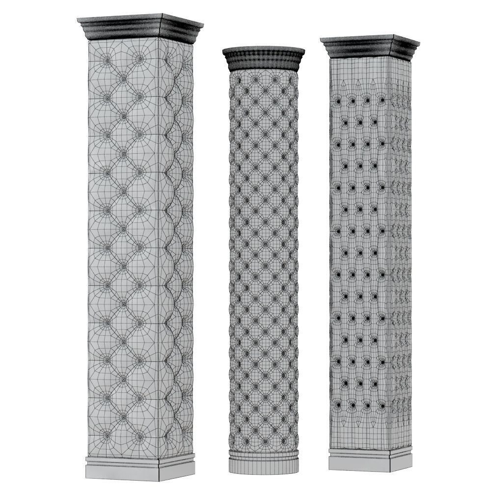 Three decorative columns of capitone 3D model_4
