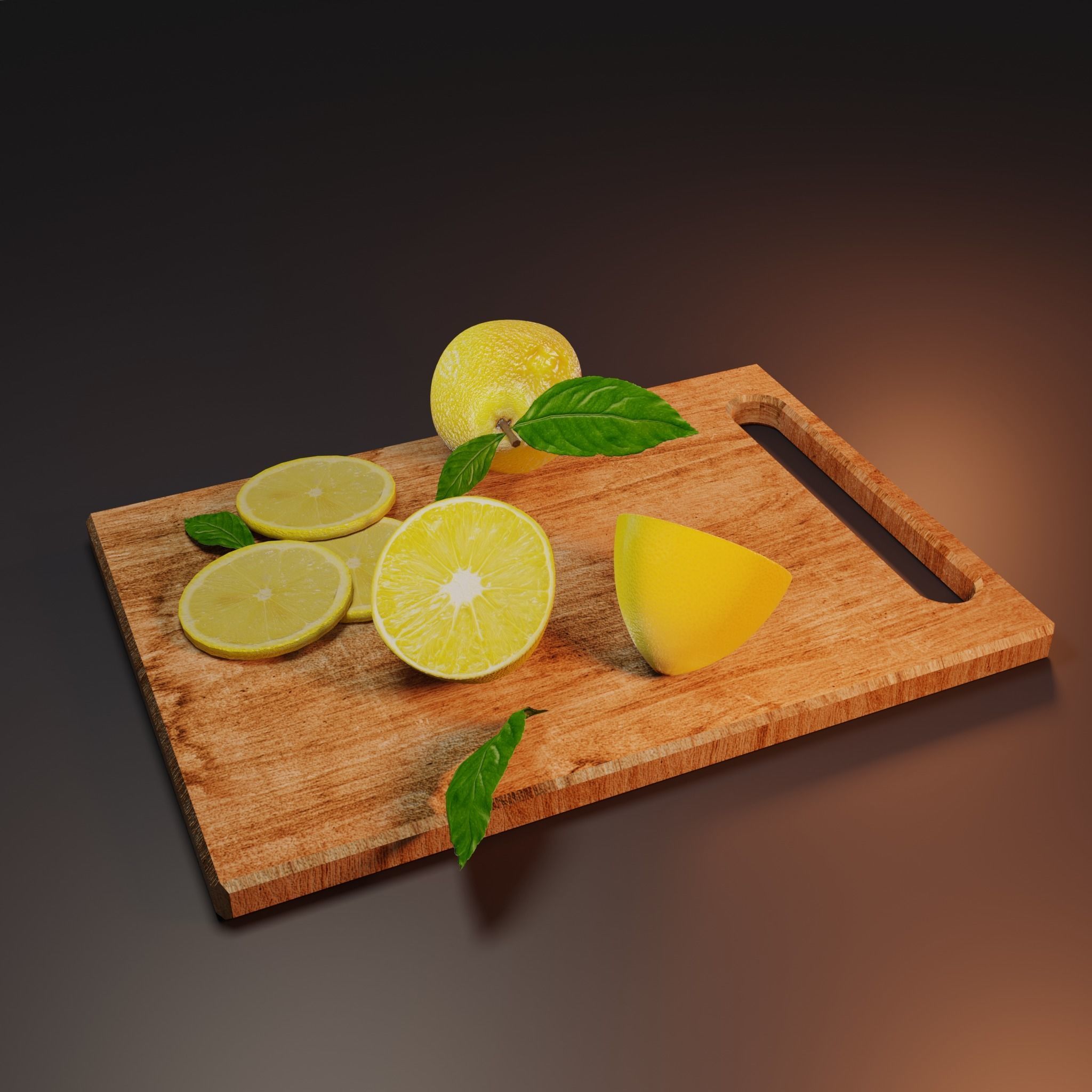 A collection of lemons on the board Lowpoly Highpoly 3D model_2