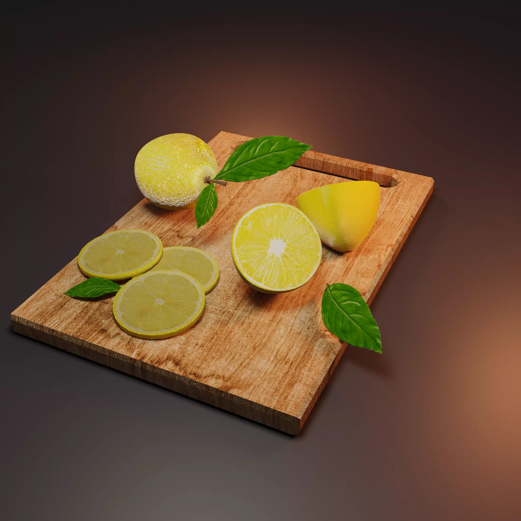 A collection of lemons on the board Lowpoly Highpoly 3D model_0