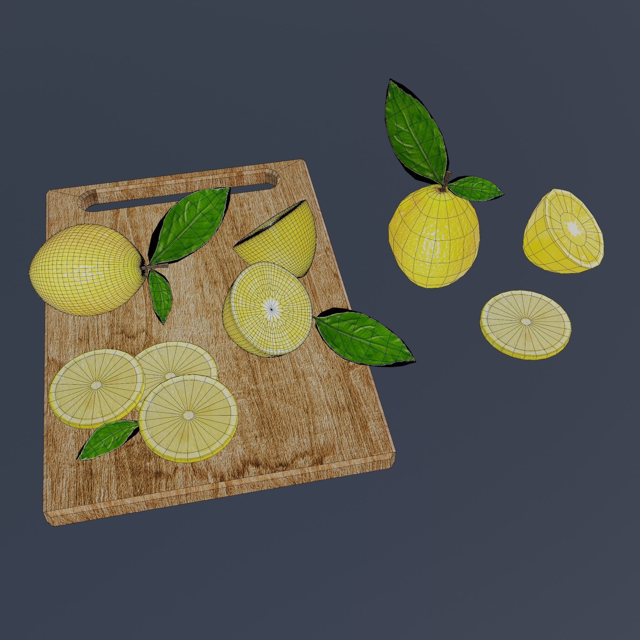 A collection of lemons on the board Lowpoly Highpoly 3D model_5