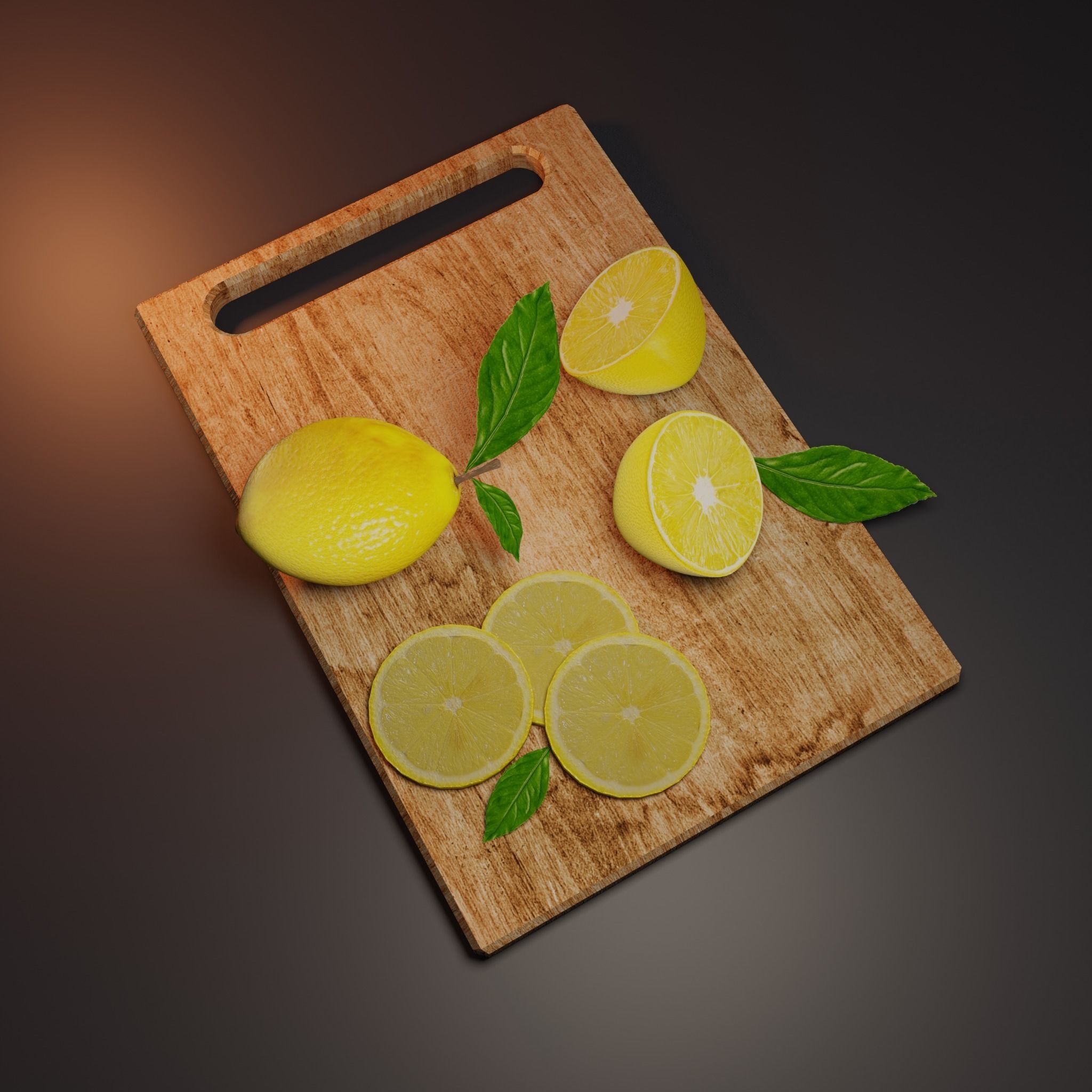 A collection of lemons on the board Lowpoly Highpoly 3D model_1