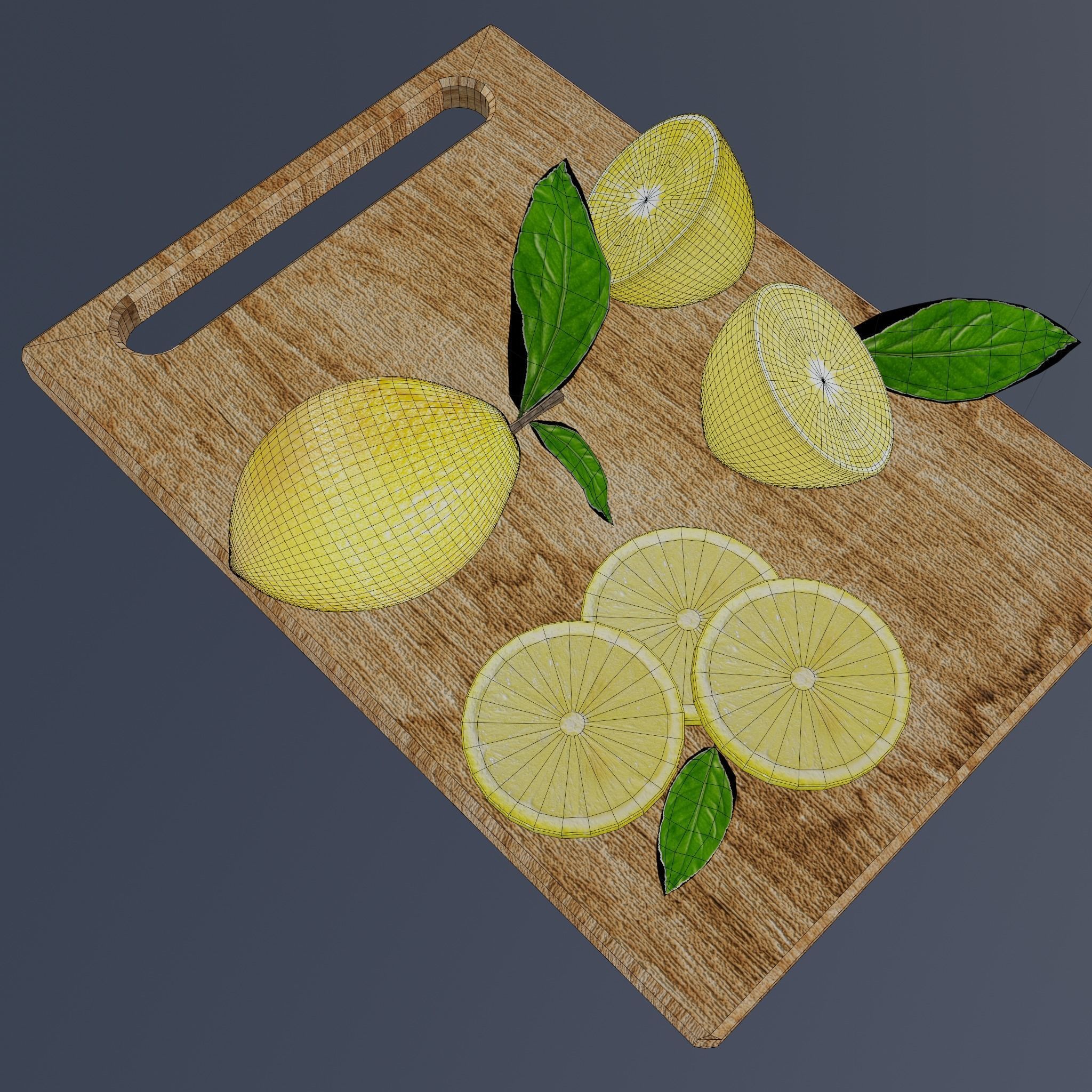 A collection of lemons on the board Lowpoly Highpoly 3D model_4