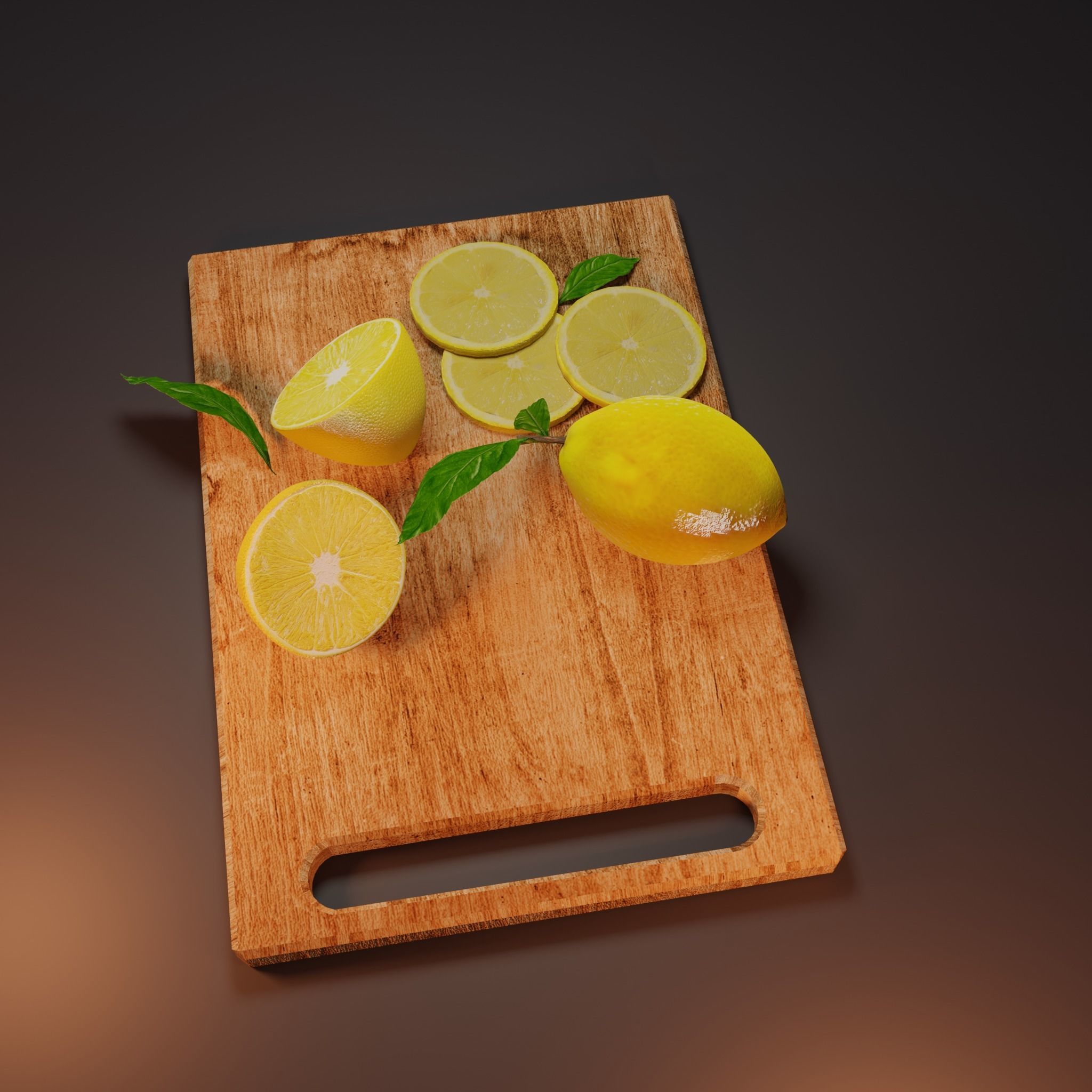 A collection of lemons on the board Lowpoly Highpoly 3D model_3