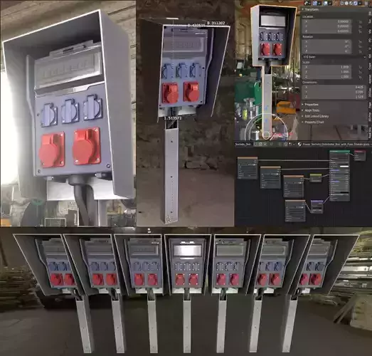 Power Sockets Distributor Box with Fuse Module  Low-poly 3D model