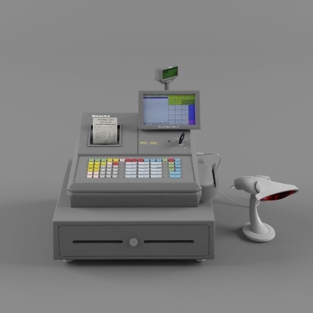 Sam4s Samsung SPS-530 Cash Register with Barcode Reader Light  2 3D model_1