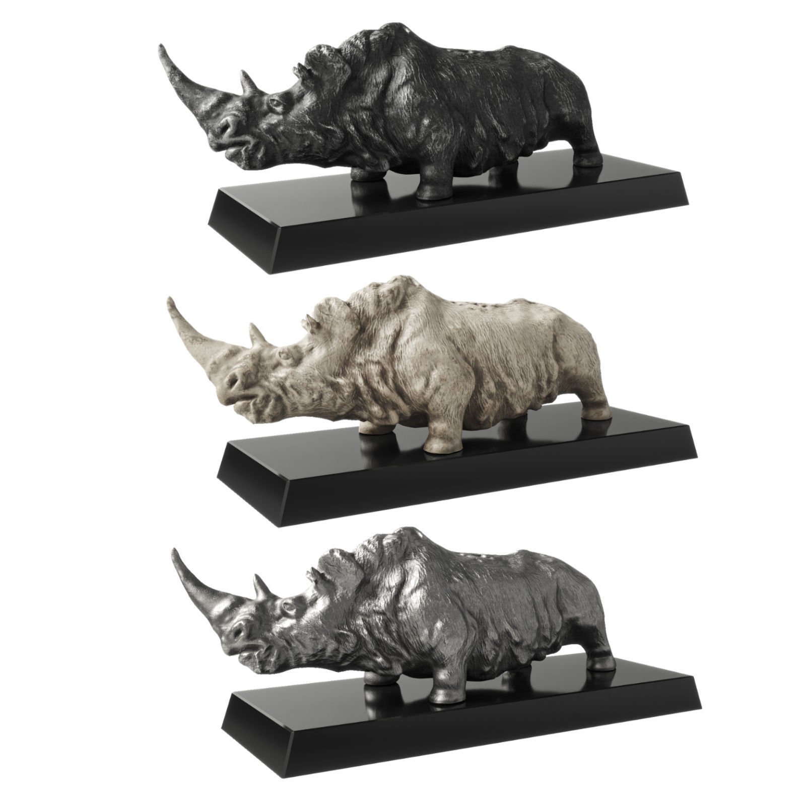 Rhino sculptures Low-poly 3D model_1