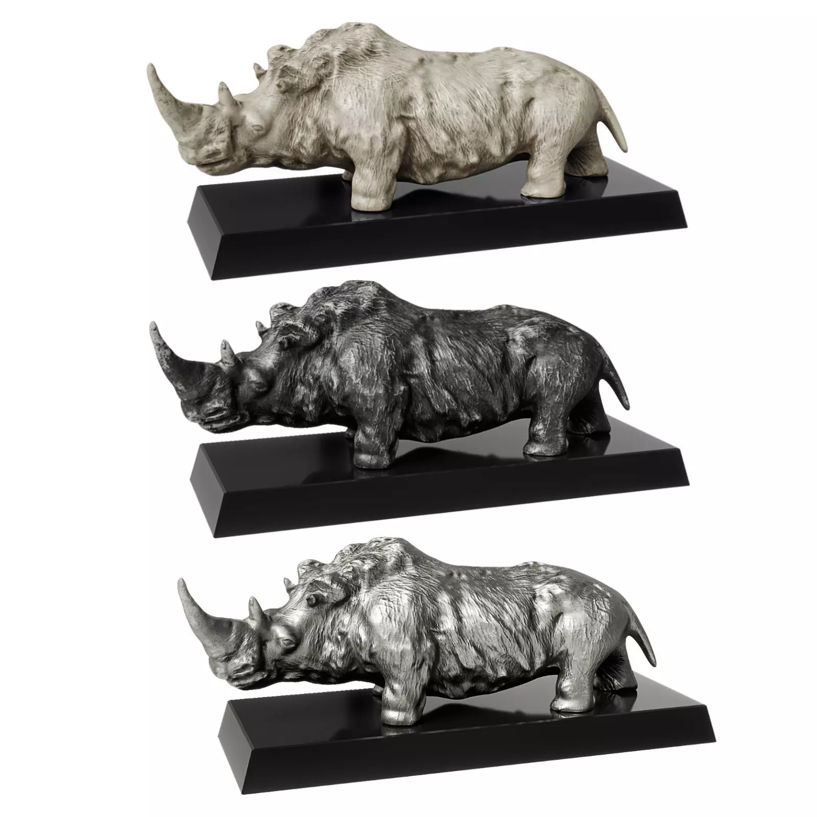 Rhino sculptures Low-poly 3D model_0