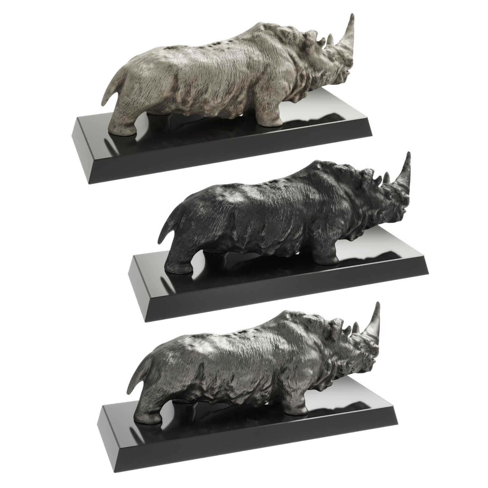 Rhino sculptures Low-poly 3D model_2