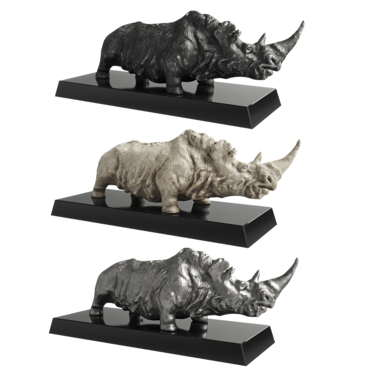 Rhino sculptures Low-poly 3D model_3