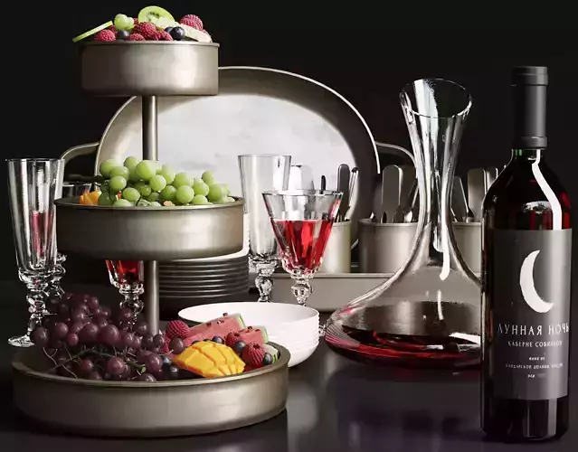 Beautiful serving of dishes with fruits