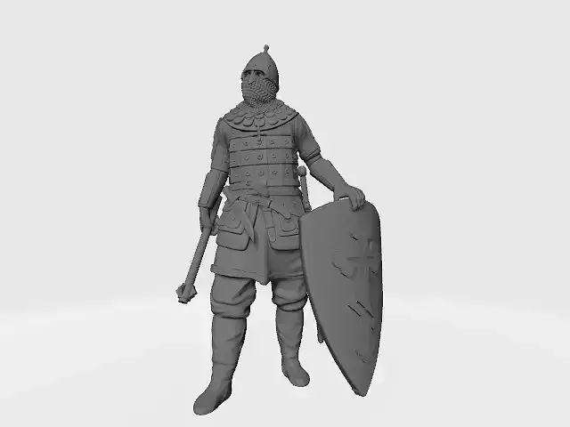 Medieval Noble Russian Knight with mace and cross shield 3D print model