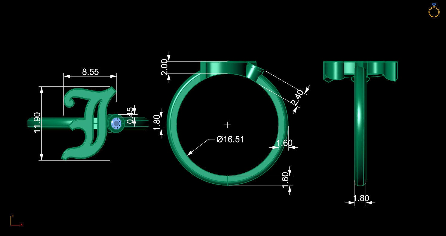 - Old English font ring J 3D print model_11