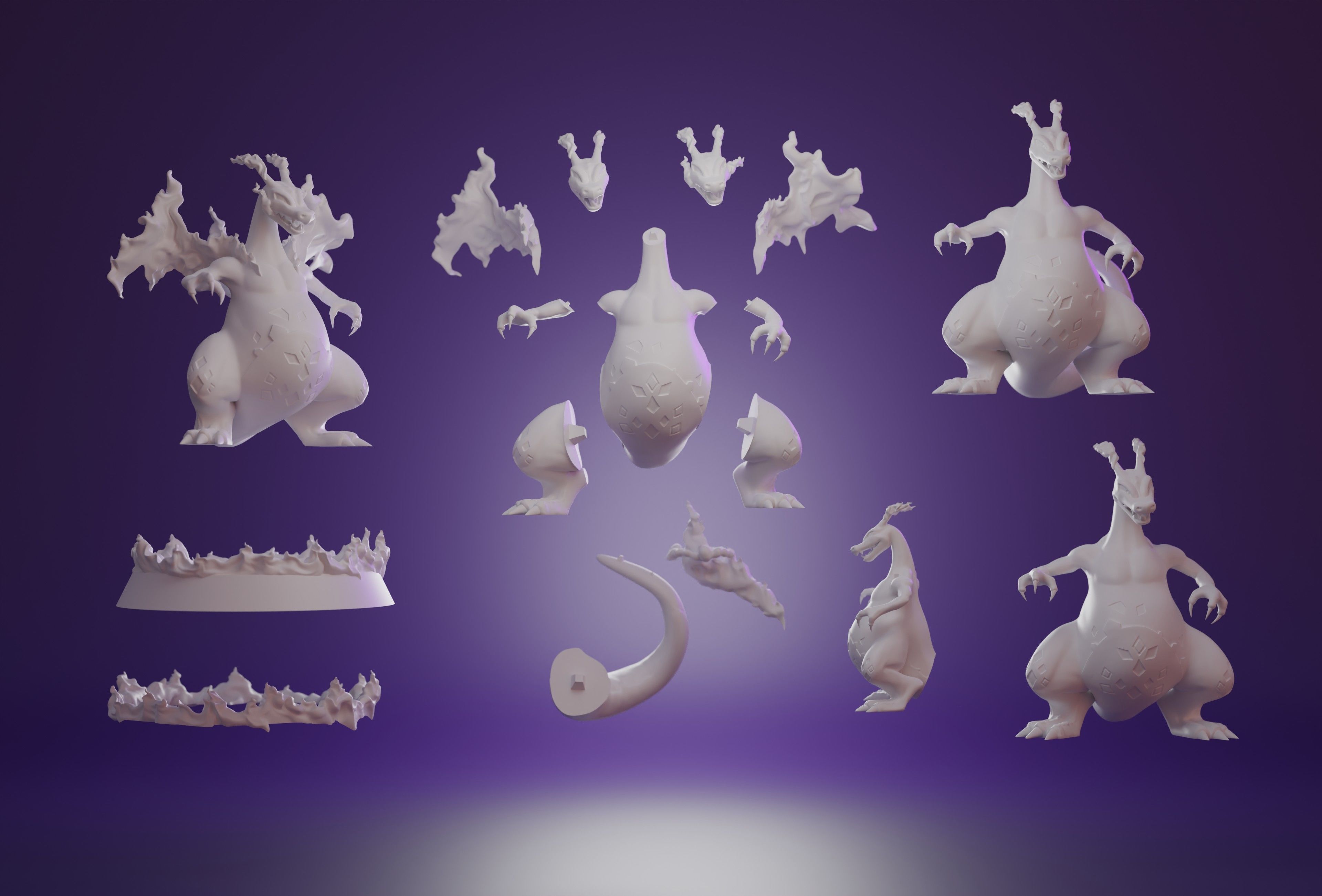 GMAX CHARIZARD - 3D PRINTABLE POKEMON IN PIECES AND WHOLE 3D print model_8