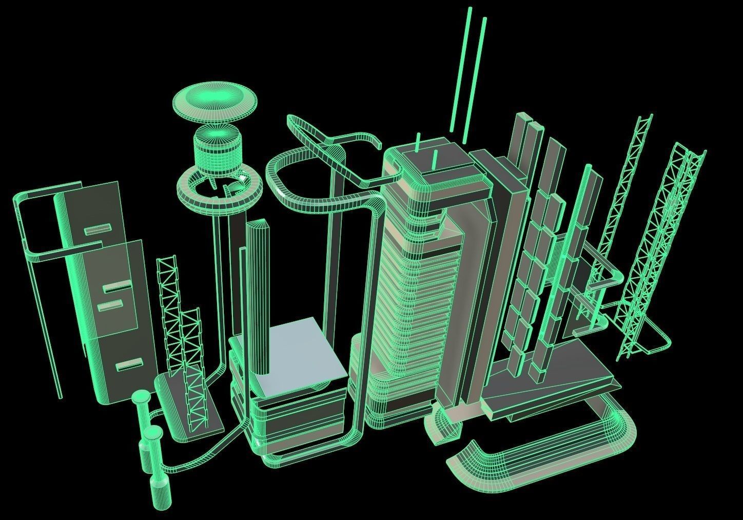 Sci-fi Building city - VR AR 3D Model Collection_1