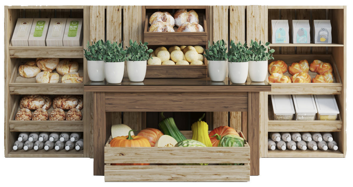 Showcase with groceries in the market or in the supermarket 3D model_3