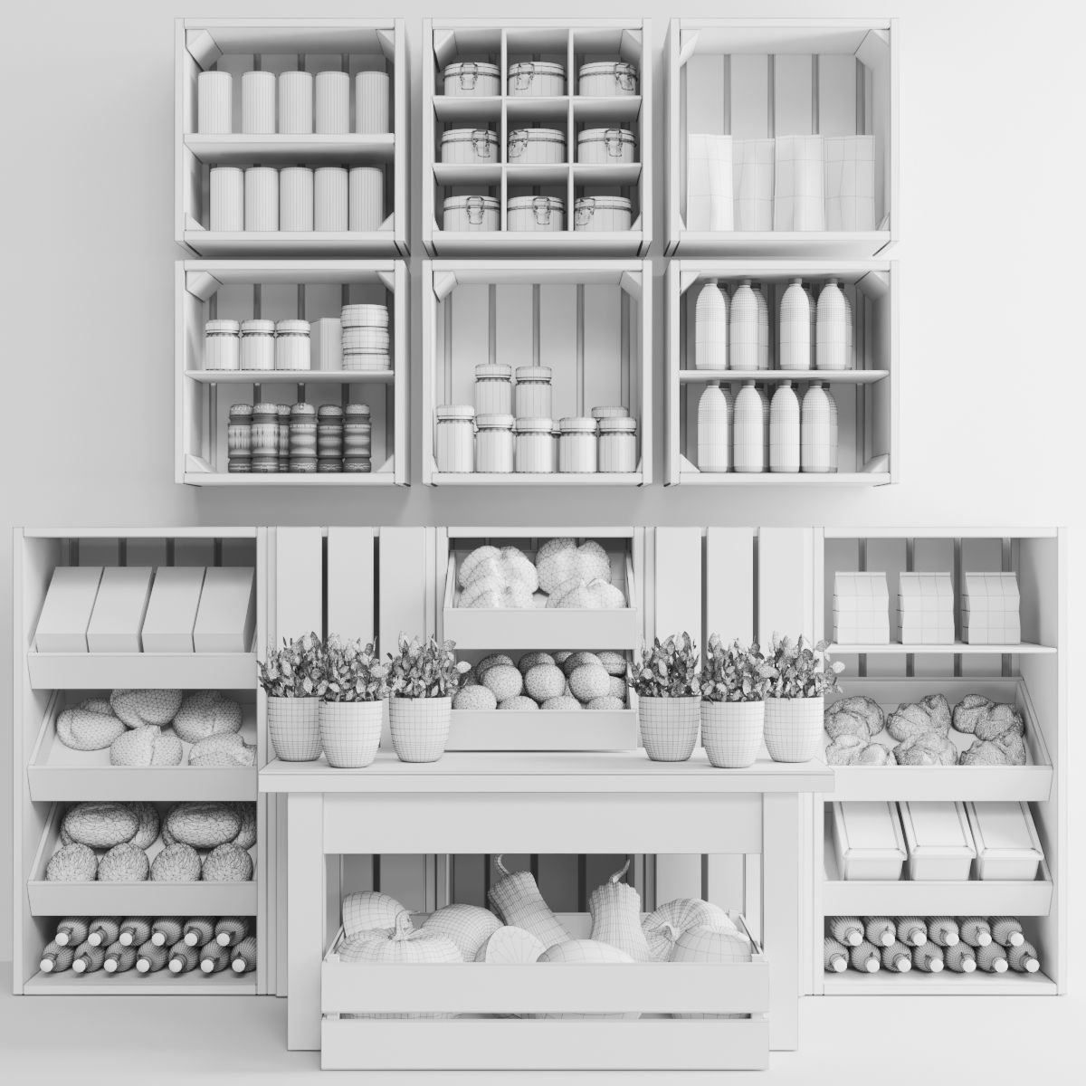 Showcase with groceries in the market or in the supermarket 3D model_1