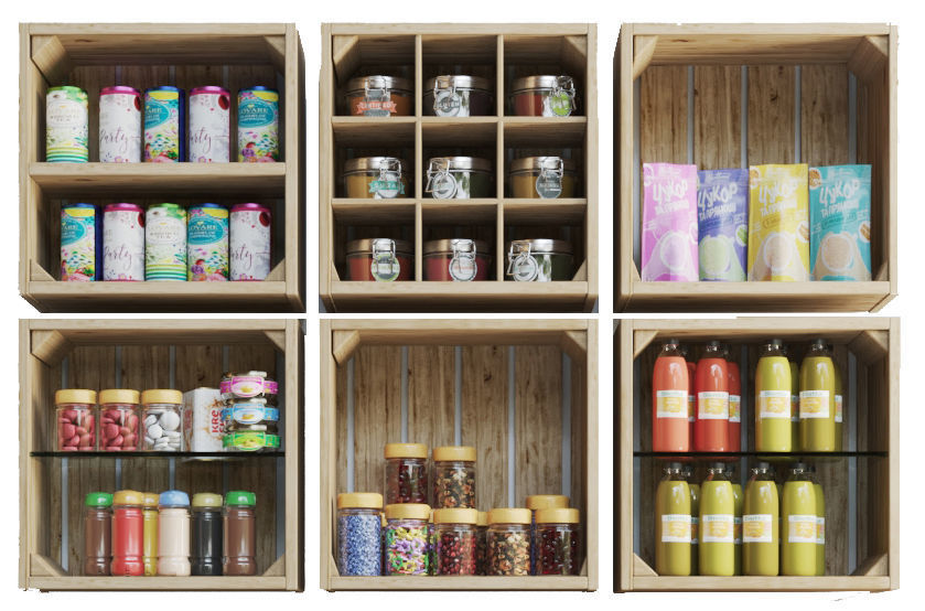 Showcase with groceries in the market or in the supermarket 3D model_2