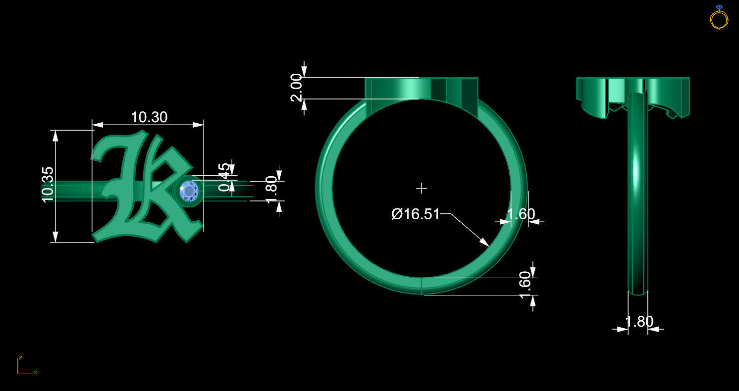 - Old English font ring K 3D print model_11