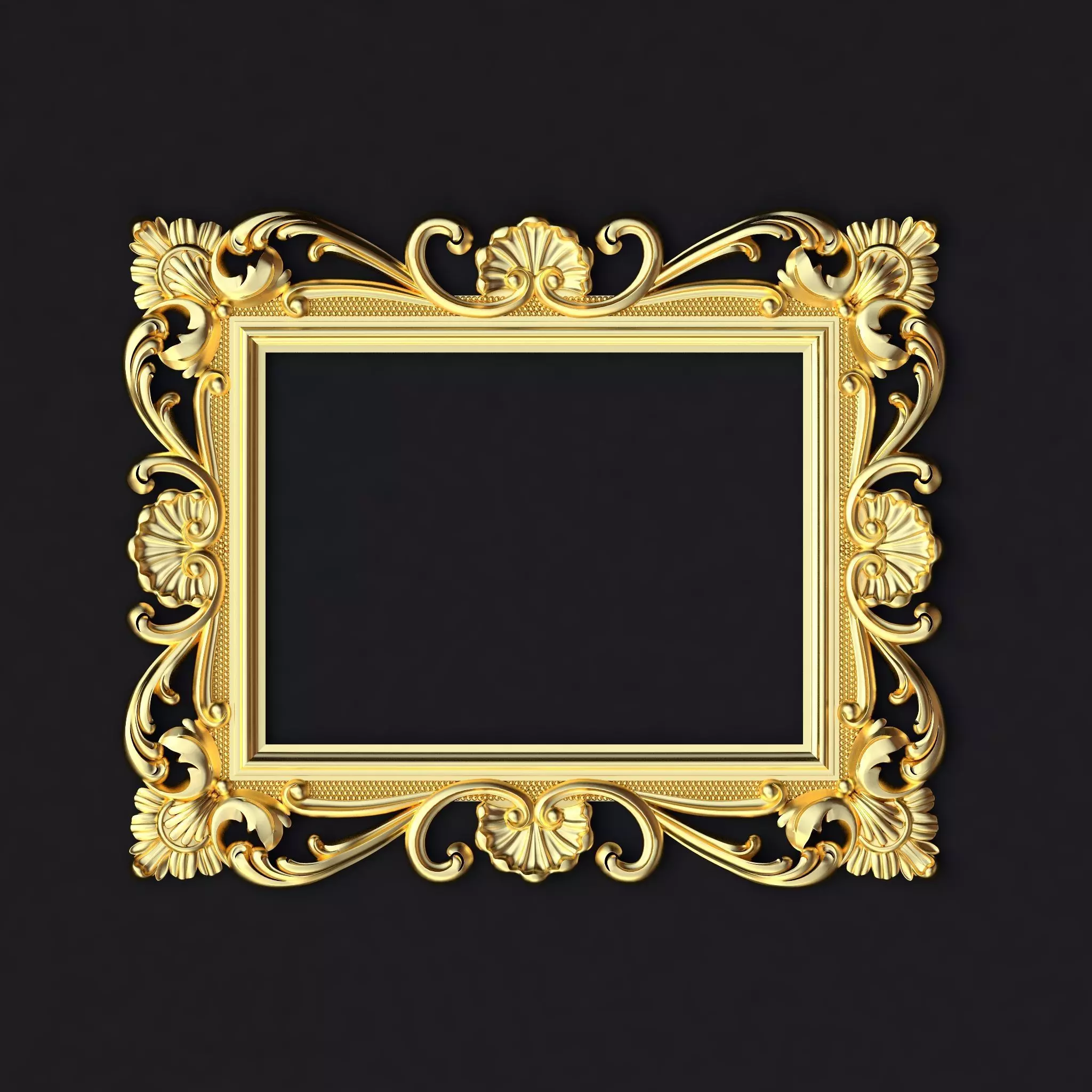 mirror gold ornate frame 3D model_0