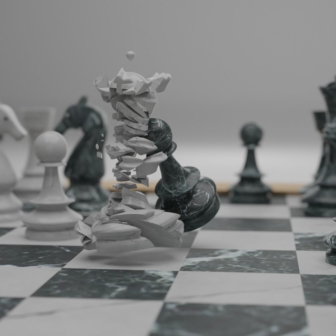 chess set pieces on board 3D model_1