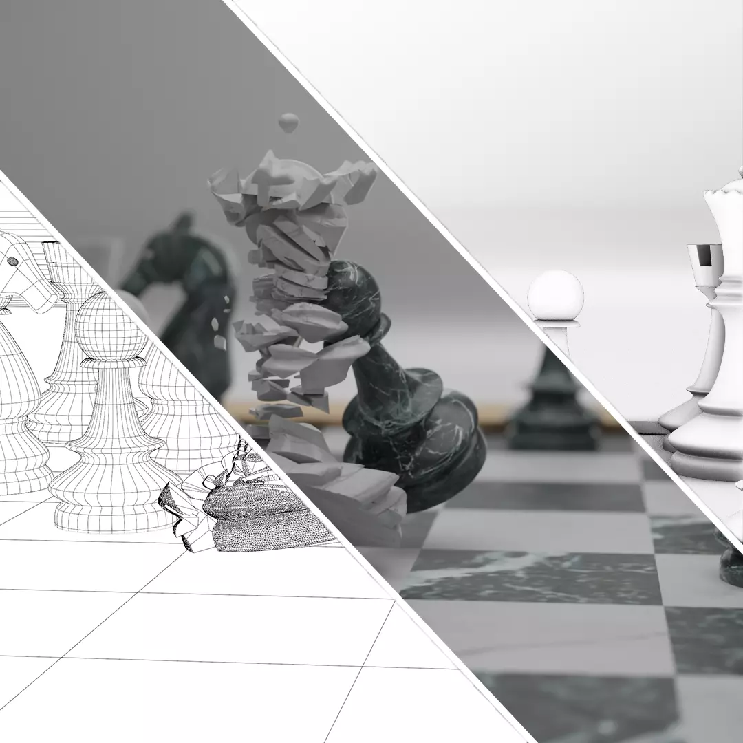 chess set pieces on board 3D model_0