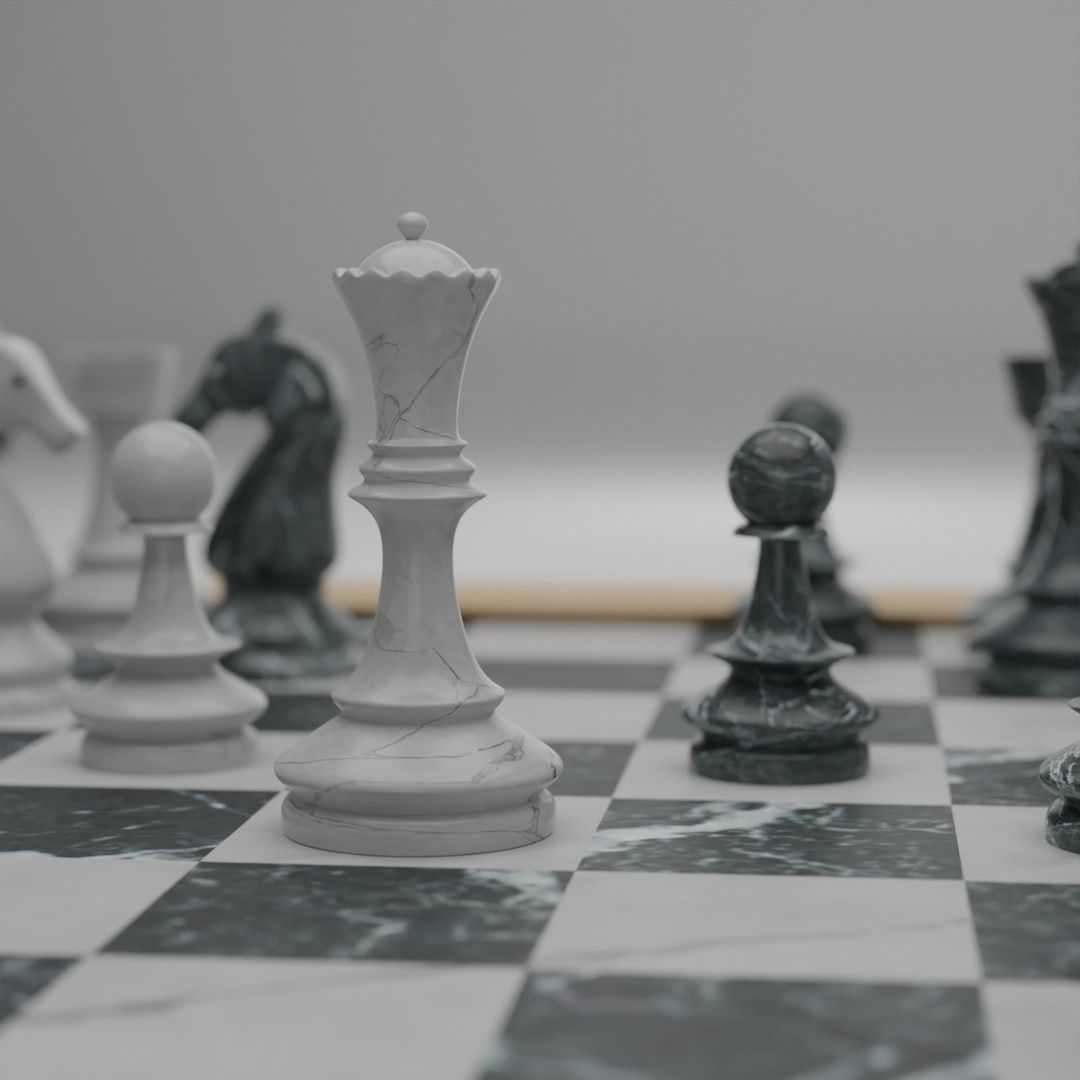 chess set pieces on board 3D model_2