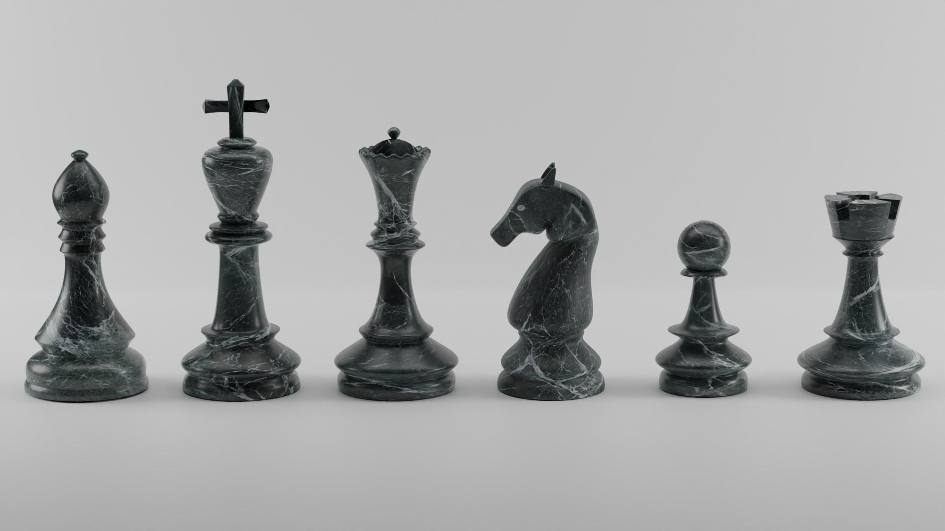 chess set pieces on board 3D model_3