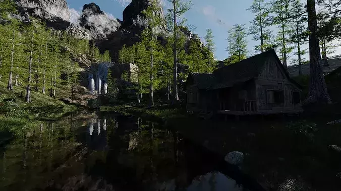 Old House in Forest Scene 3D model 2