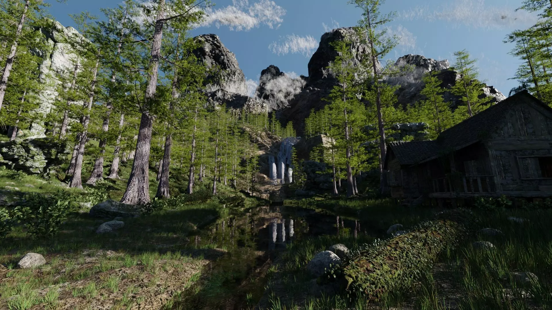 Old House in Forest Scene 3D model_0