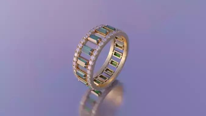 Gorgeous Gold Ring With Emeralds And Diamonds
