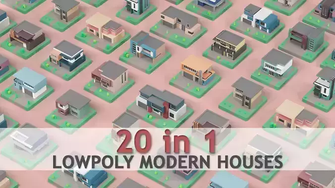 Low Poly Modern House Pack - 20 Houses low poly