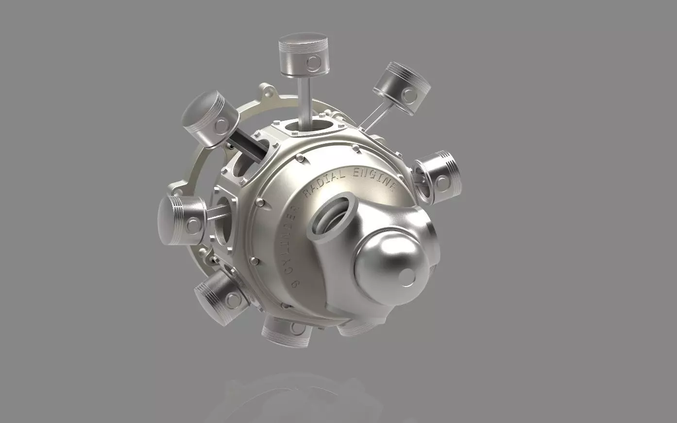 9 Cylinder Radial Engine 3D model_0
