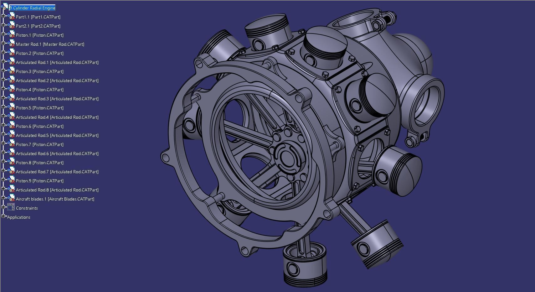 9 Cylinder Radial Engine 3D model_4