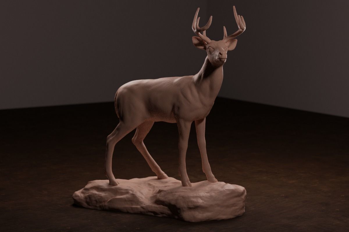 Whitetail Deer Sculpture 3D print model_3