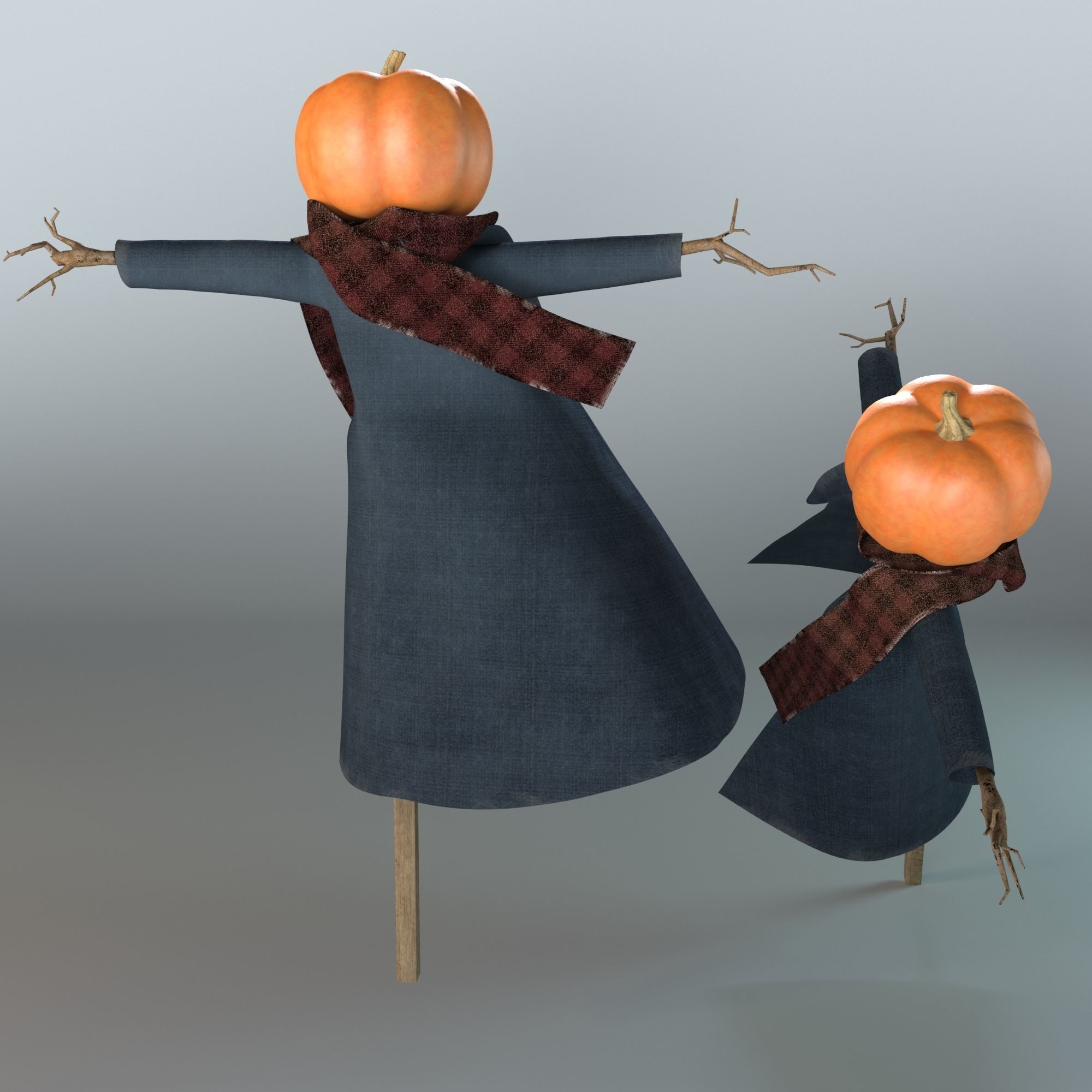 Scarecrow two scarecrows with pumpkins 3D model