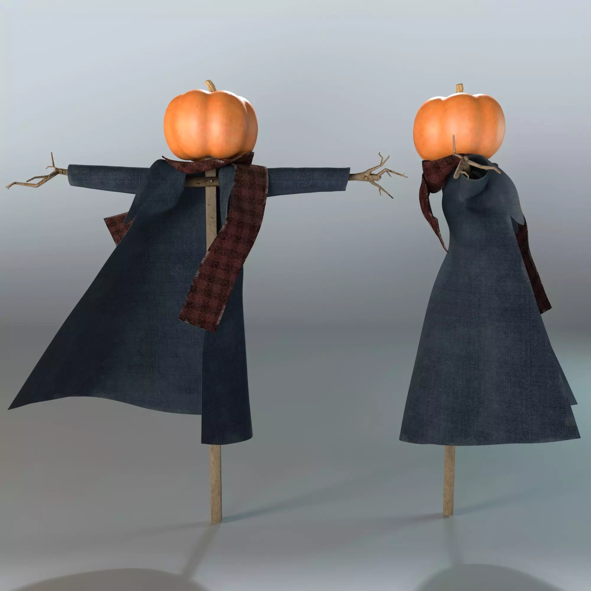 Scarecrow two scarecrows with pumpkins 3D model
