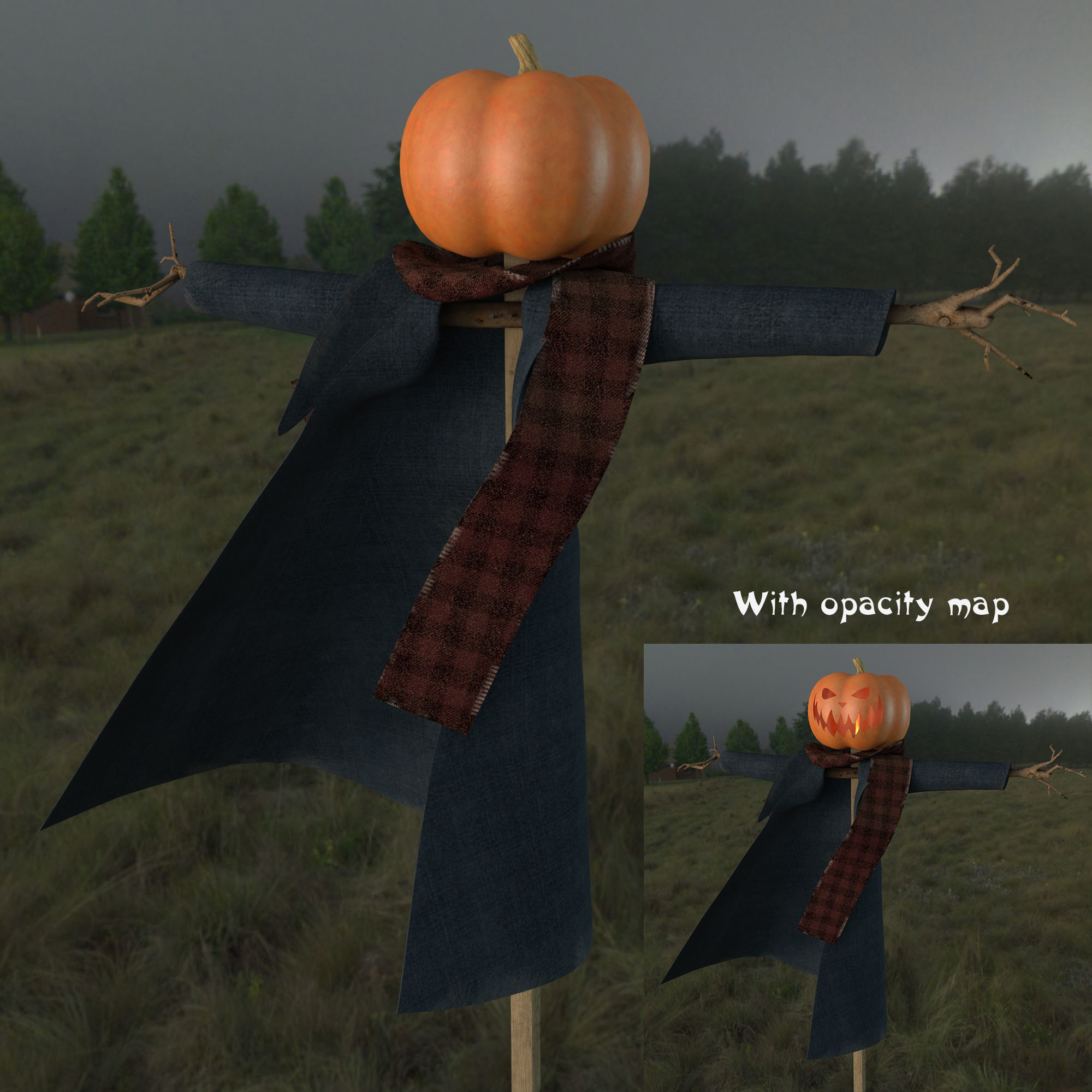 Scarecrow two scarecrows with pumpkins 3D model