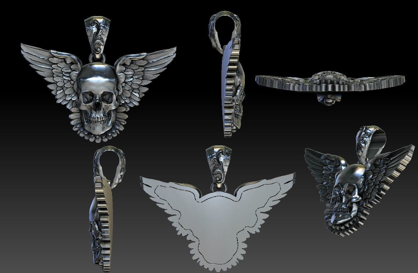 skull pendant with wings 3D print model_12