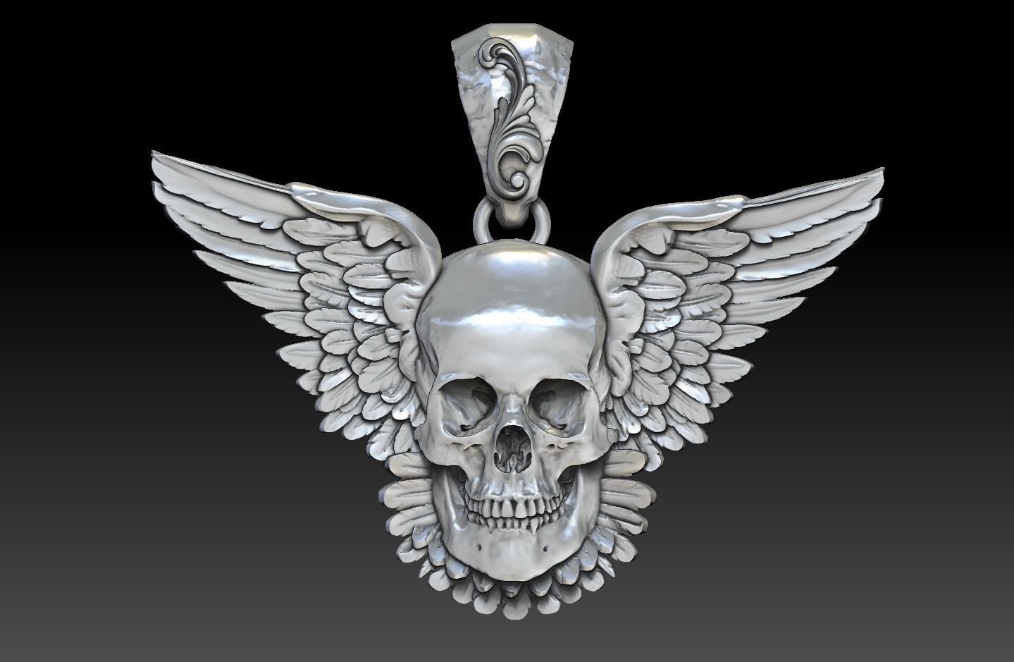 skull pendant with wings 3D print model_13