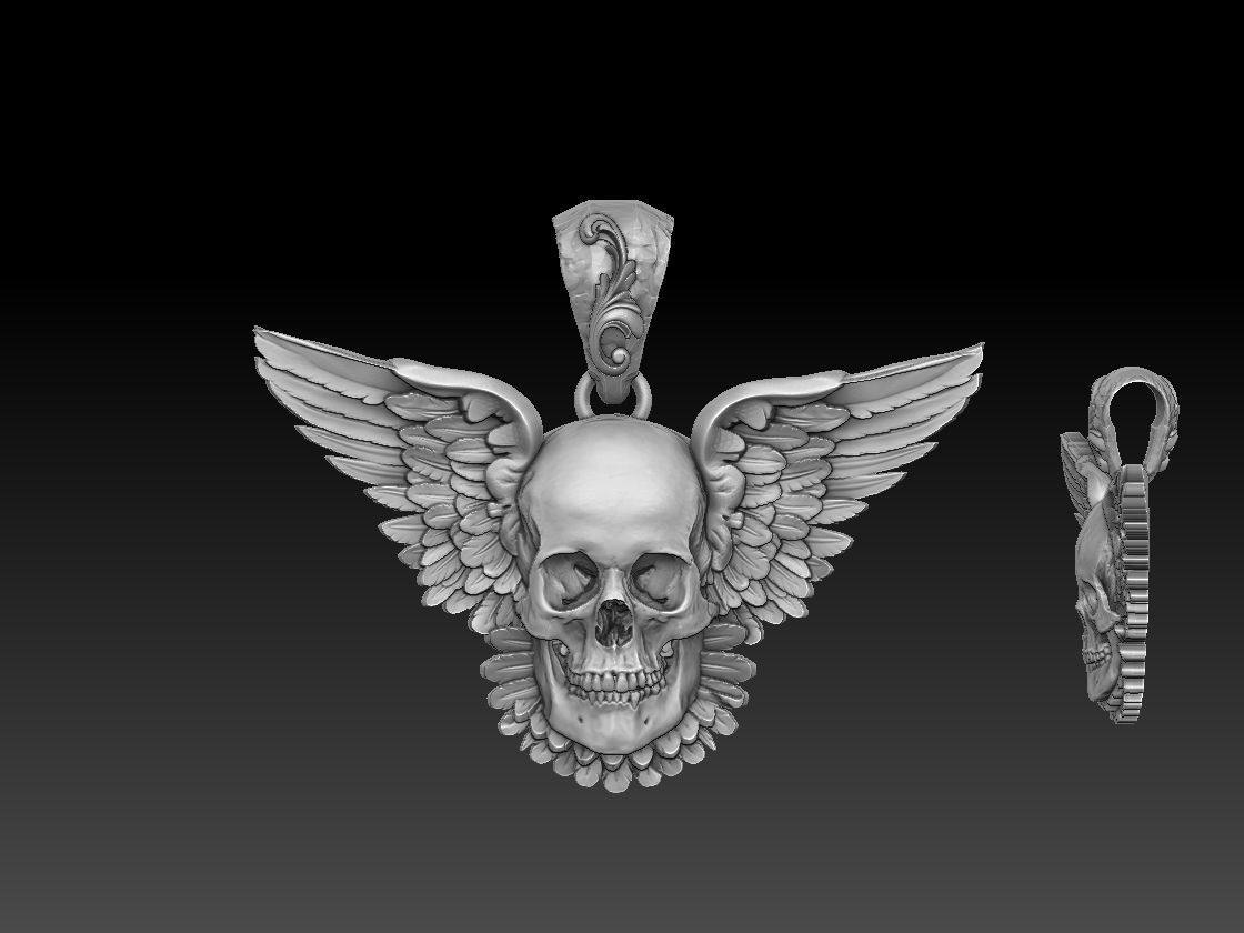 skull pendant with wings 3D print model_11