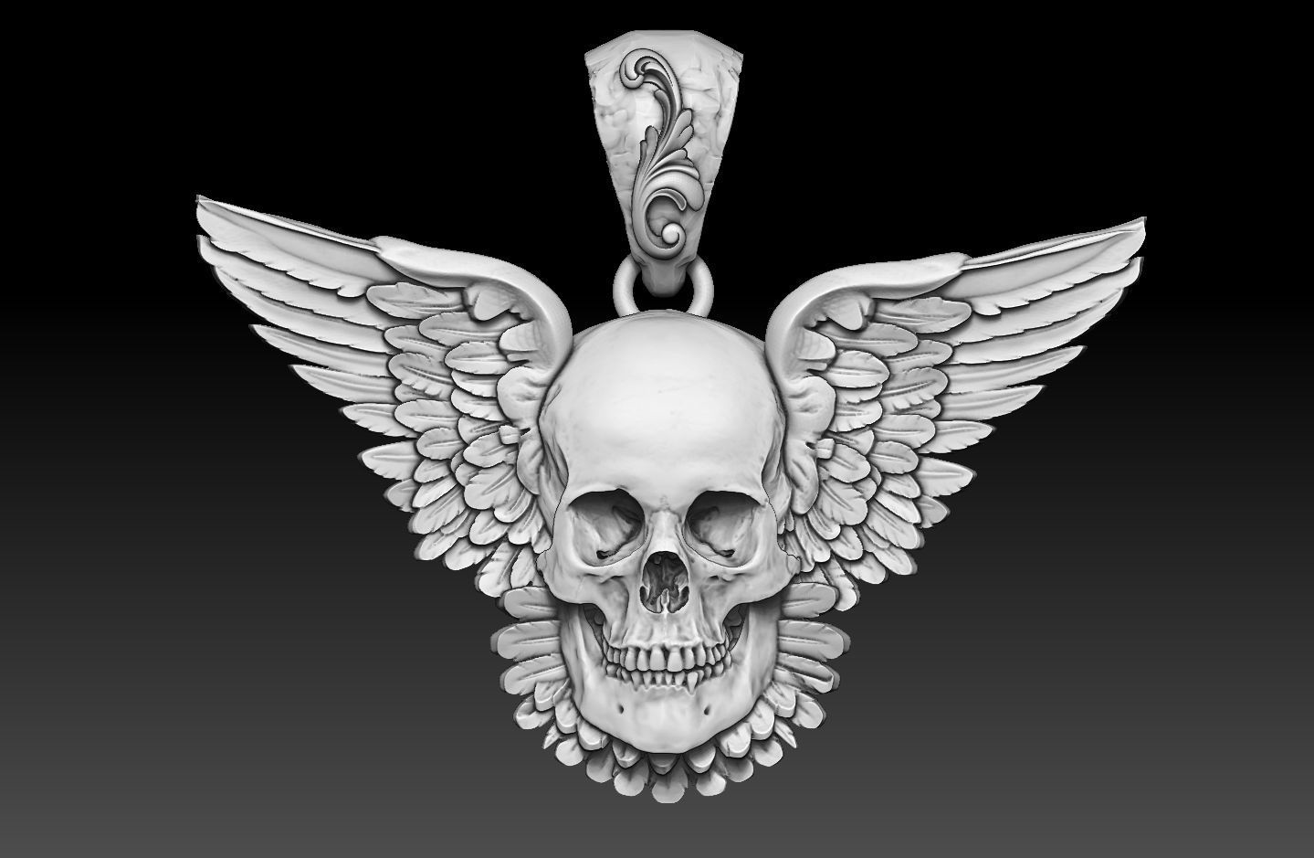 skull pendant with wings 3D print model_6