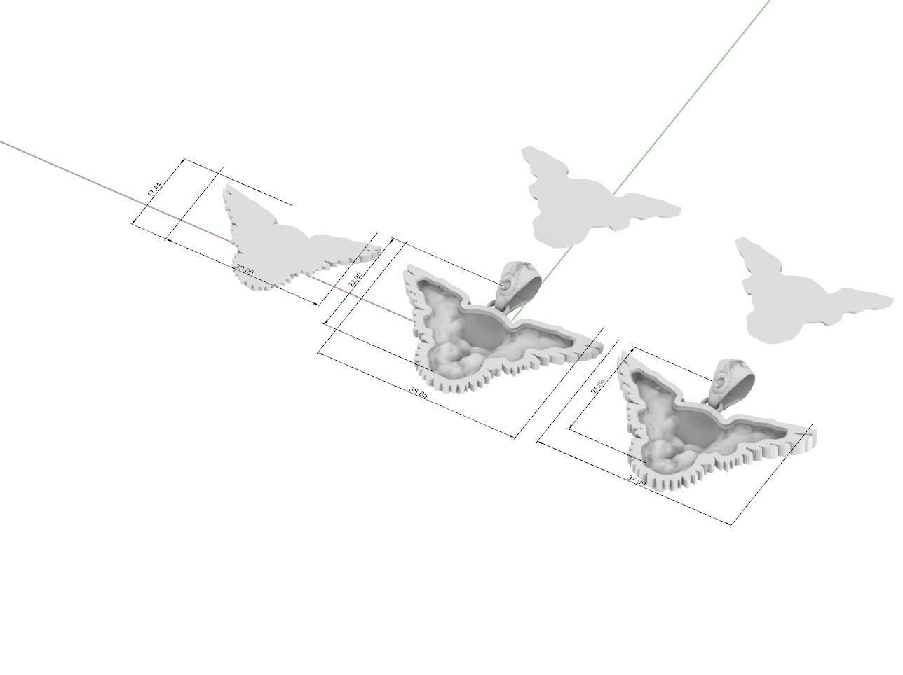 skull pendant with wings 3D print model_3