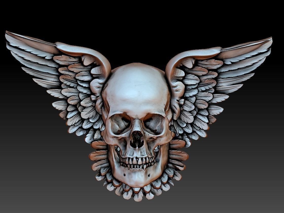 skull pendant with wings 3D print model_9