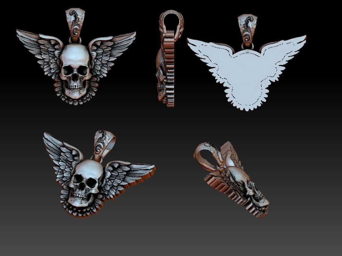 skull pendant with wings 3D print model_8