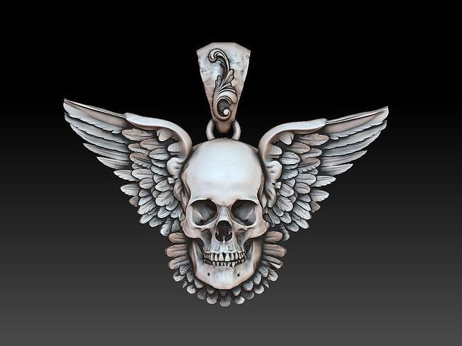 skull pendant with wings 3D print model