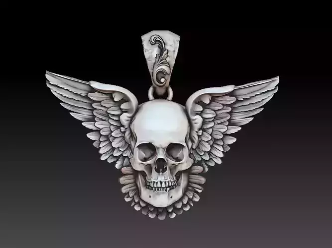 skull pendant with wings 3D print model