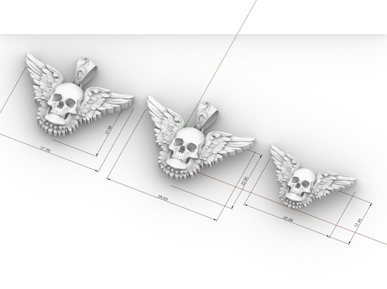 skull pendant with wings 3D print model_4