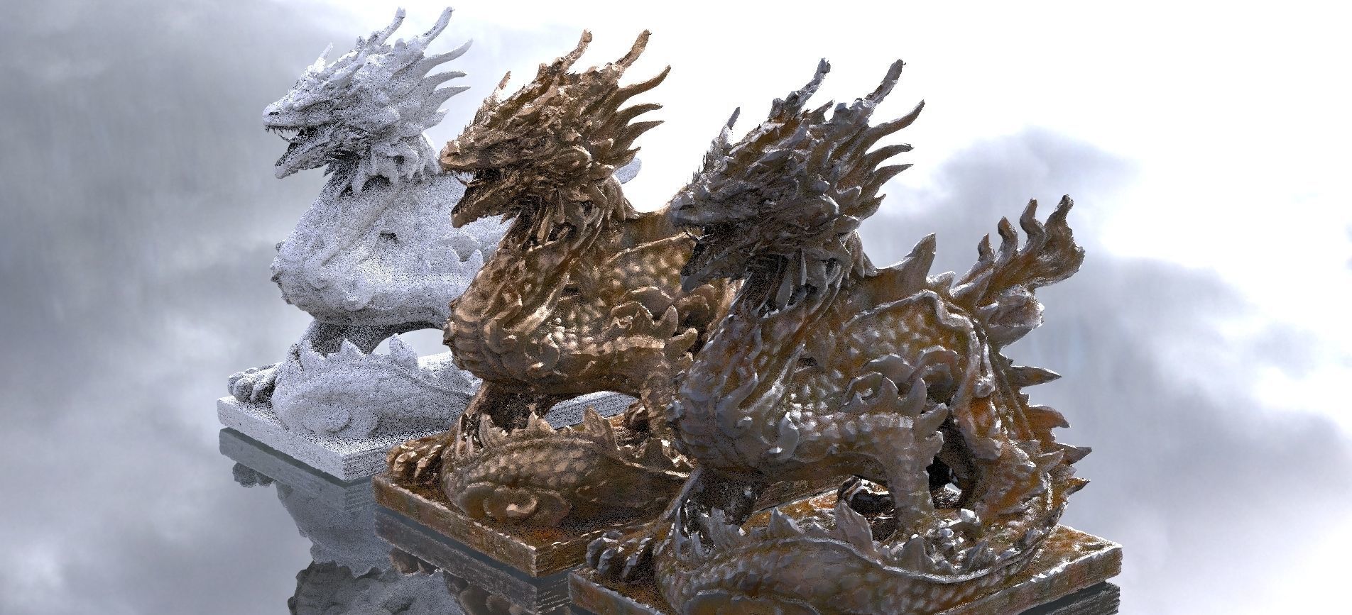 Asian Dragon set with Wall design 3D model_4