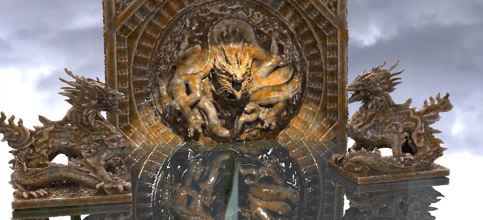 Asian Dragon set with Wall design 3D model_0